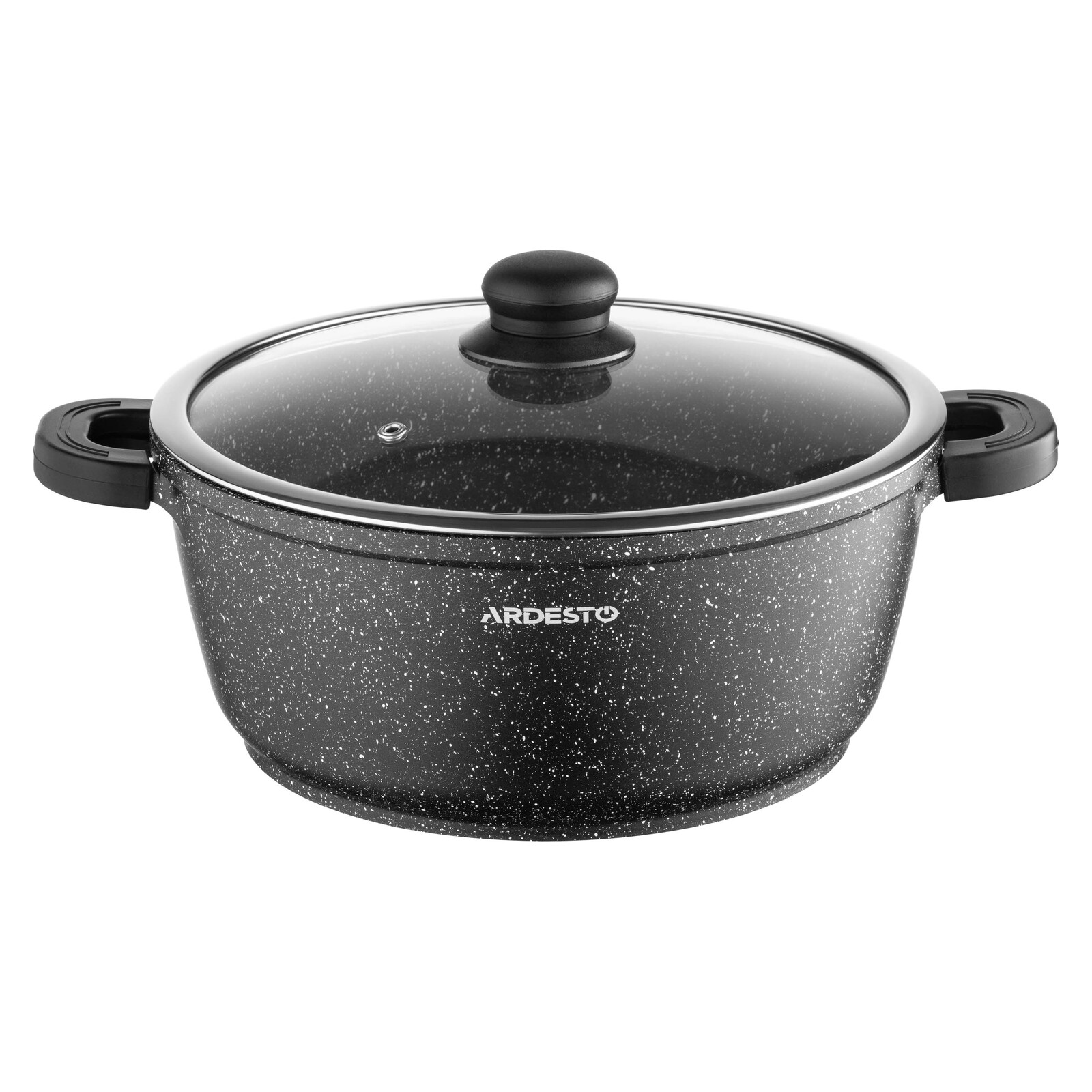 Casserole ARDESTO AR2454GE Gemini Anzio, 26 cm, 5 L, Aluminium, Marble Non-stick, Glass Lid, Black