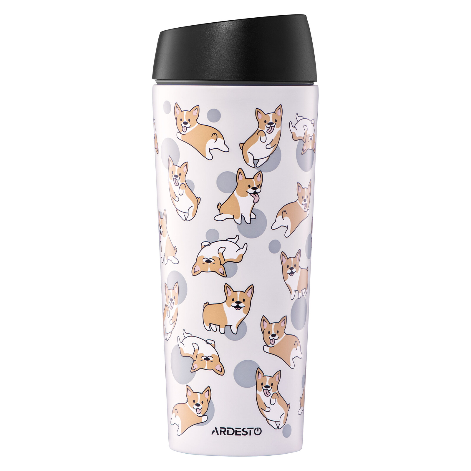 Travel Mug ARDESTO AR2645CR Coffee Time Corgi, 450 ml, Stainless Steel, Grey