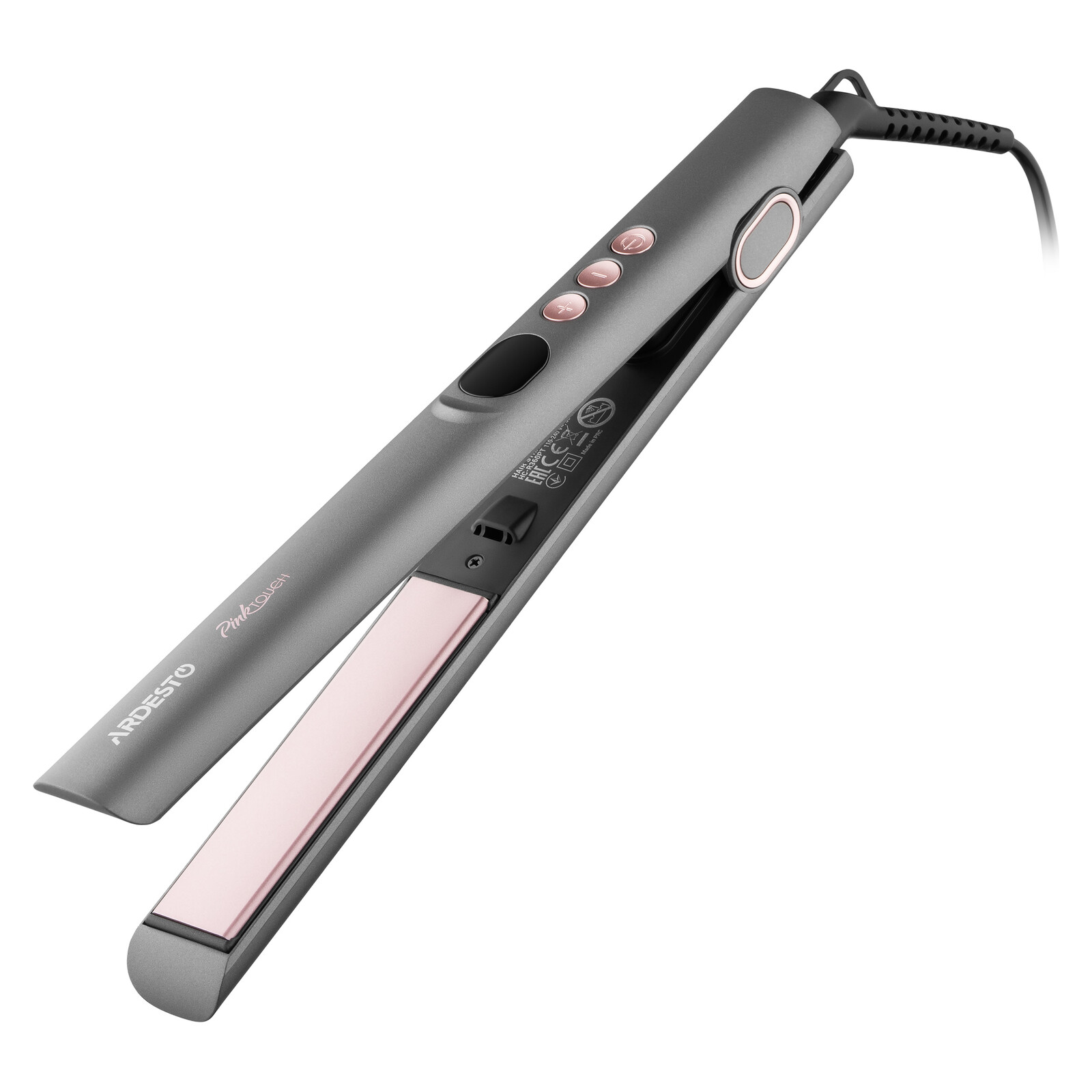 Hair Straightener ARDESTO HC-R360PT Pink Touch, 52W, 150-230°C, Ceramic Plates, LED Display, Grey/Pink