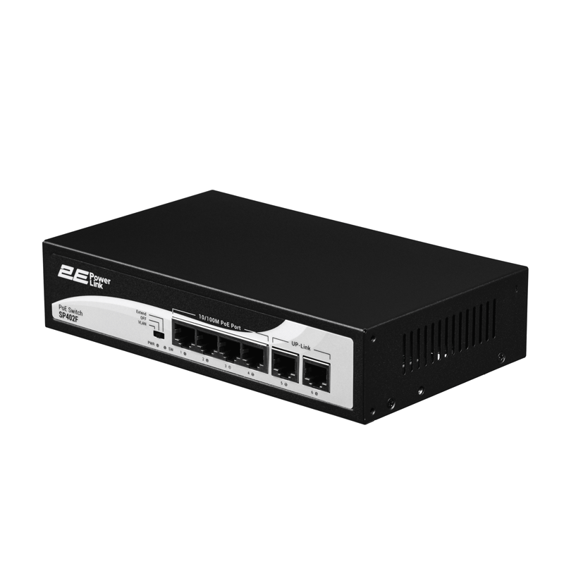 სვიჩი 2E PowerLink Switch SP402F 6xFE (4xPoE, 2xUplink), 55W, Unmanaged