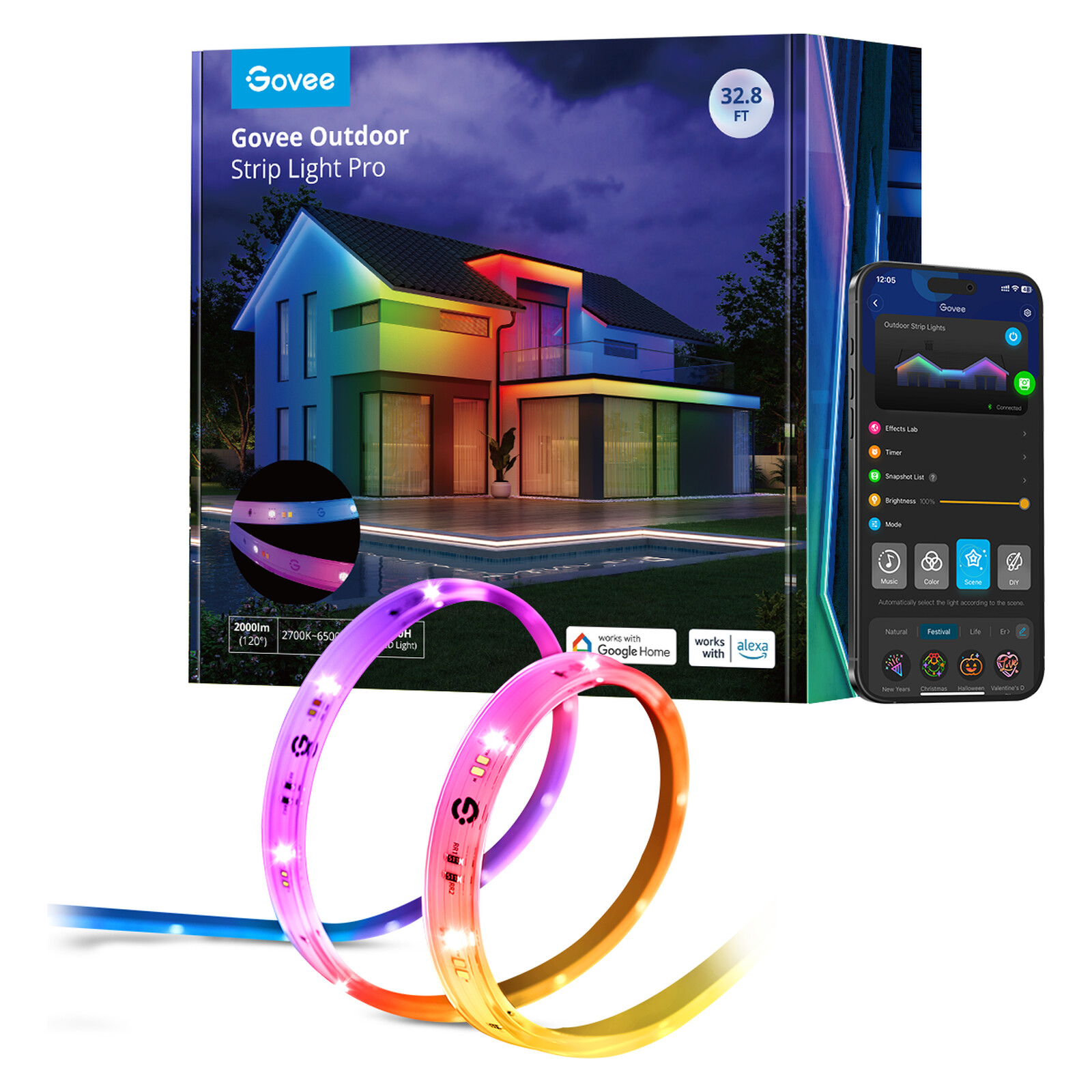 Lighting Govee RGBICWW Outdoor LED Strip Lights 10m H70A13D1, Wi-Fi + Bluetooth, IP65