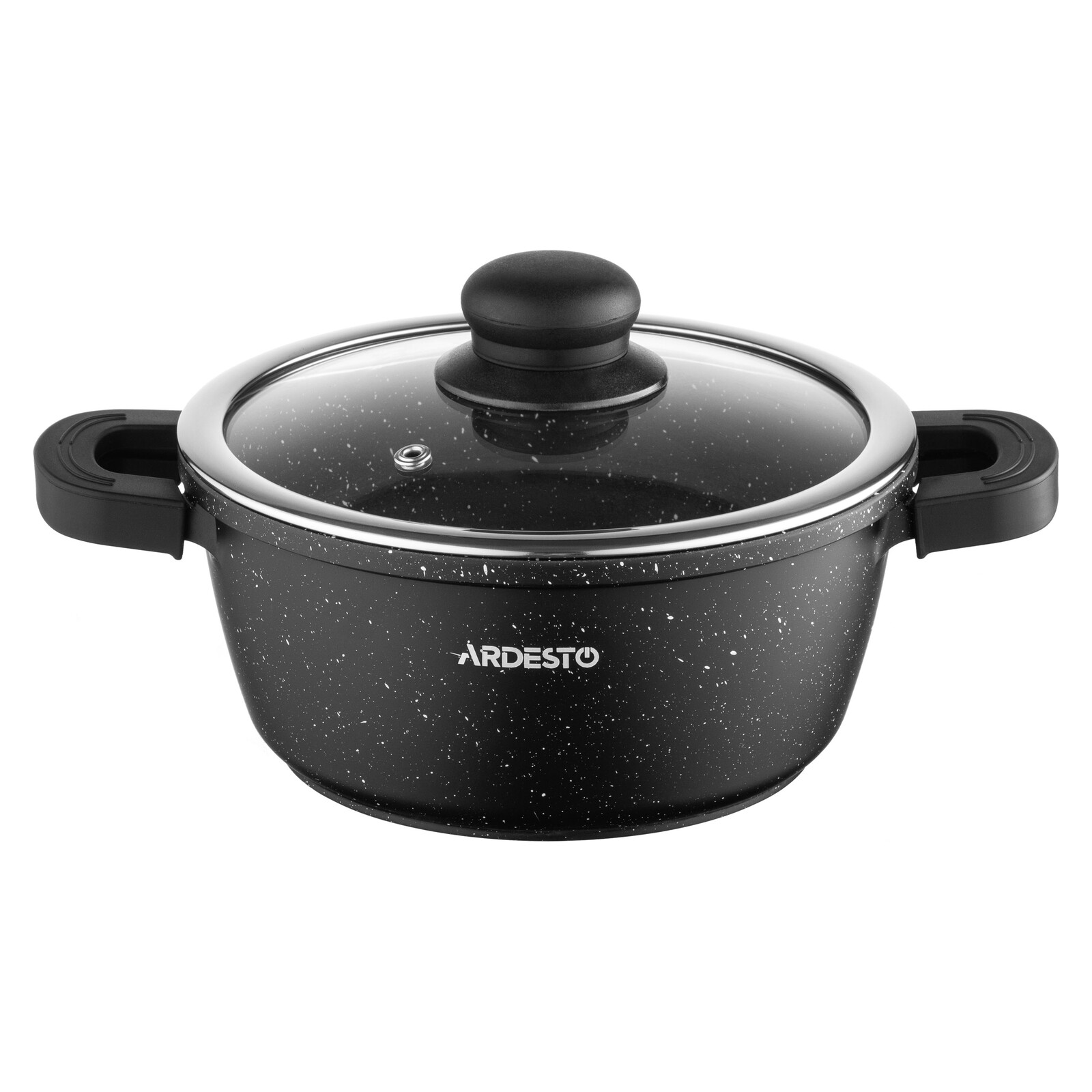 Casserole ARDESTO AR2418GE Gemini Anzio with glass lid, 1.8l, 18cm, aluminium, black