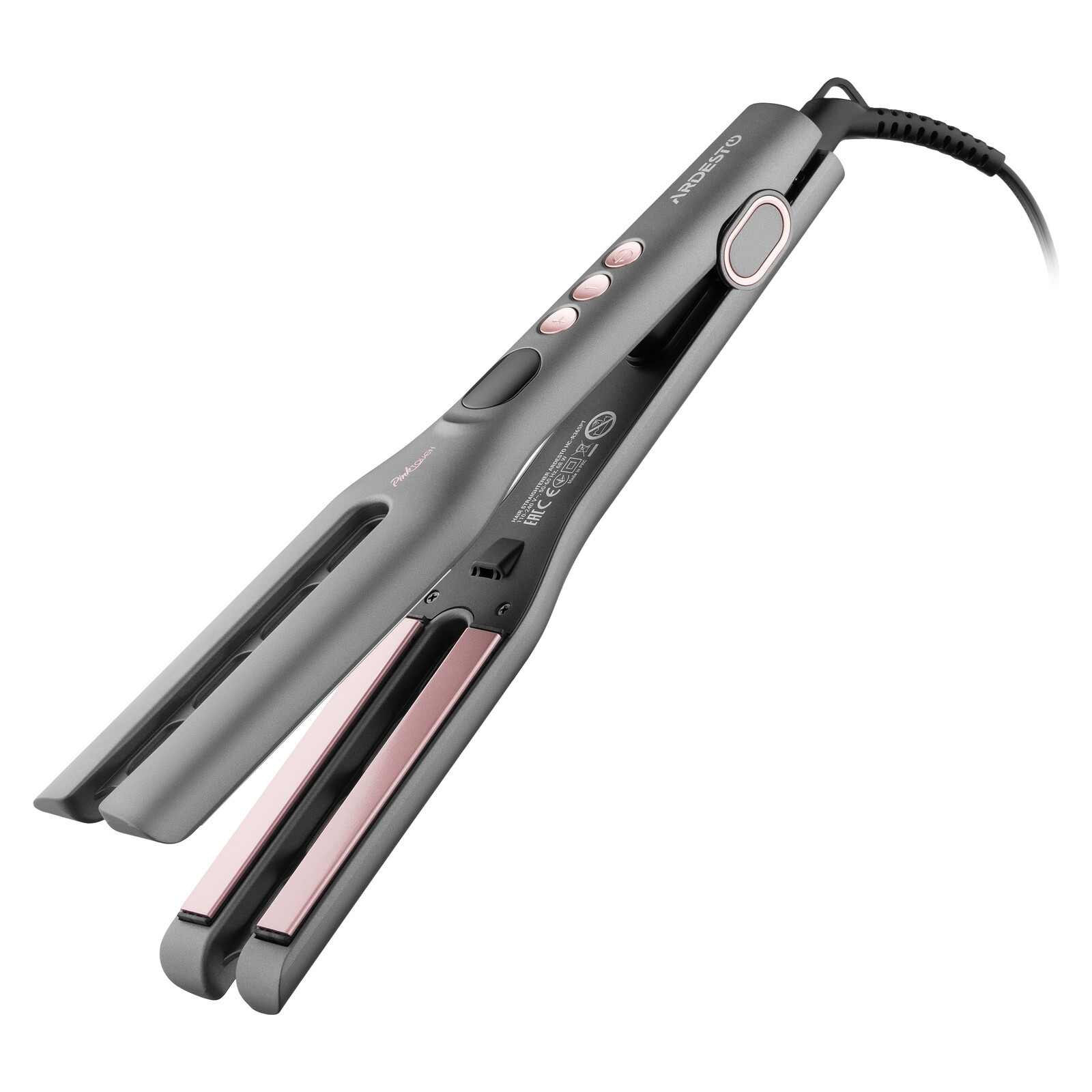 Hair Straightener ARDESTO HC-R365PT Pink Touch, 68W, 150-230°C, Ceramic, Grey/Pink