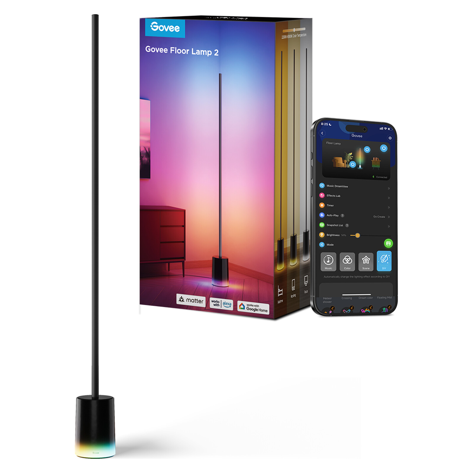 Lighting Govee Floor Lamp 2 H607C311, RGBICWW, 1725 lm, Matter, Wi-Fi, Bluetooth, Black