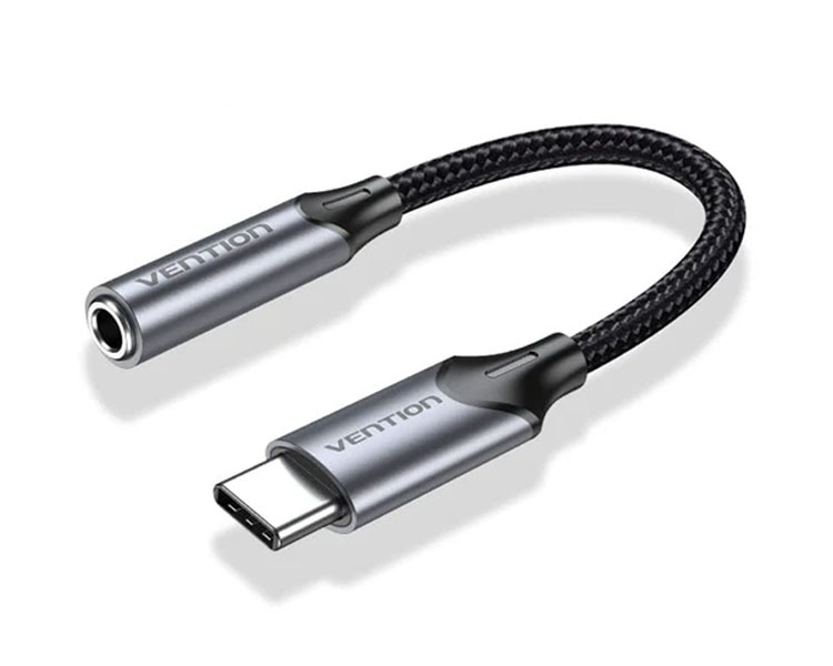 ადაპტერი Vention BGMHA — USB-C 3.5მმ ყურსასმენების ჯეკი 0.1 მ ნაცრისფერი ალუმინი