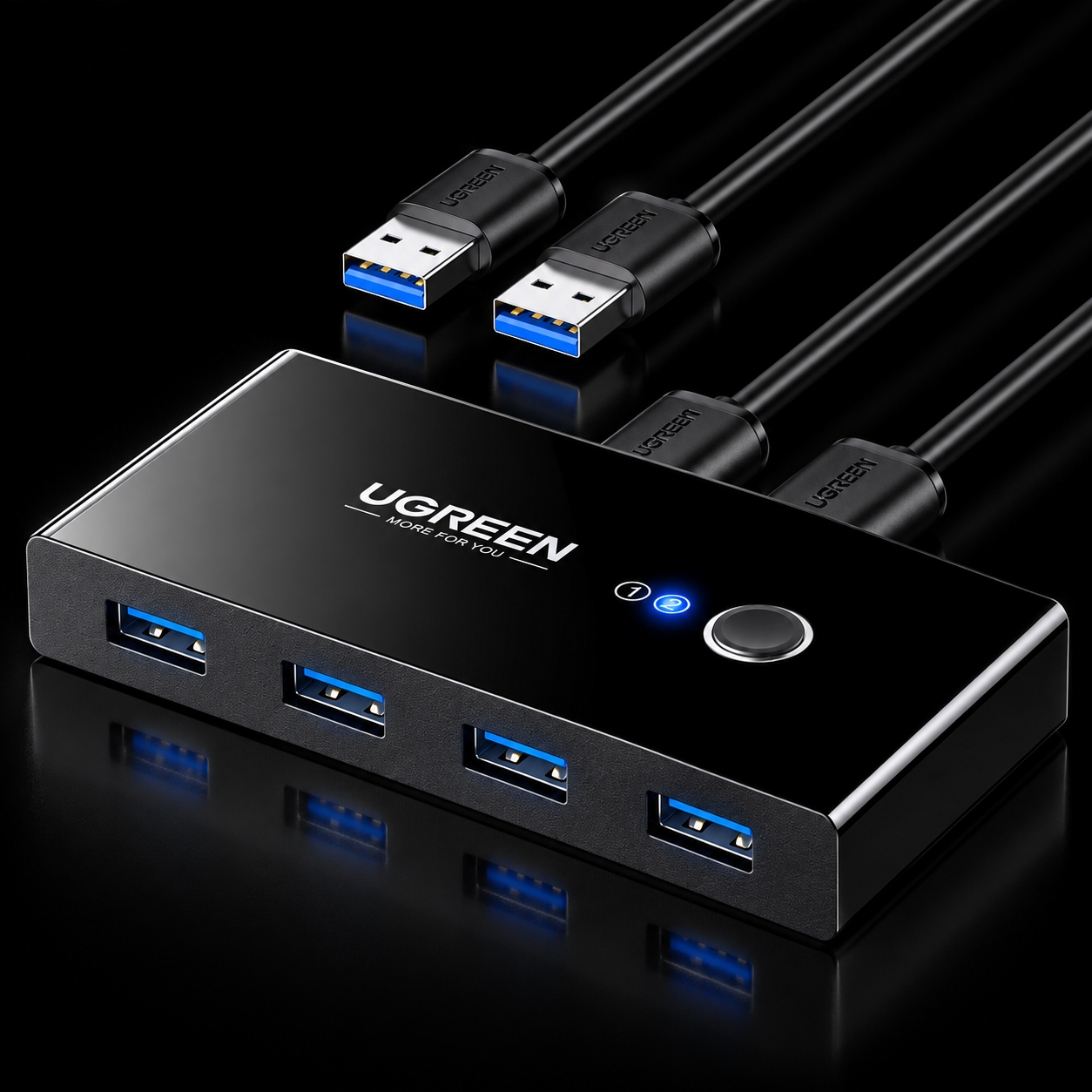 სვიჩი UGREEN US216 (30768), 2 In 4 Out USB 3.0 Sharing Switch Box, Black
