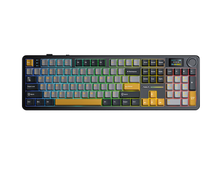 კლავიატურა: AULA F108 PRO Tri-Mode RGB Mechanical Keyboard Gray/Yellow (Reaper Switch)