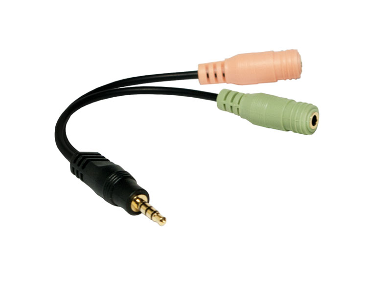 ადაპტერი Logilink CA0021 — 3.5 mm 4-pin/M to 2x 3.5 mm 3-pin/F, 0.15 m