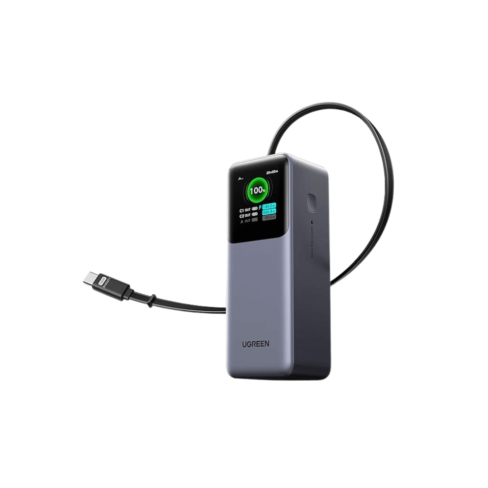 პორტატული დამტენი UGREEN PB726 (95670B) Nexode, 20000mAh, Type-C, USB, Power Bank With Retractable Cable, Grey