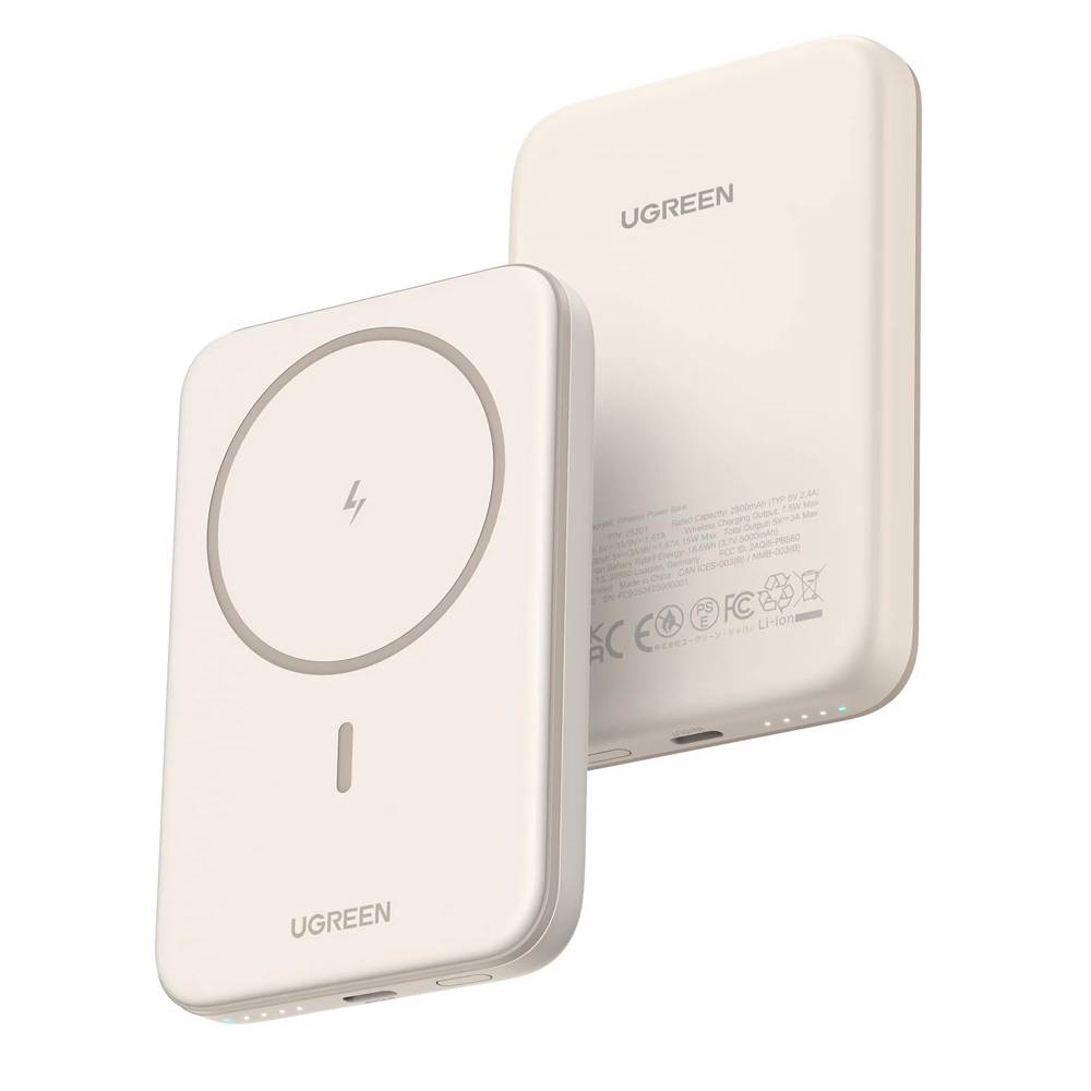 პორტატული დამტენი UGREEN PB561 (25207), 5000mAh, Type-C, Magnetic Power Bank, Beige